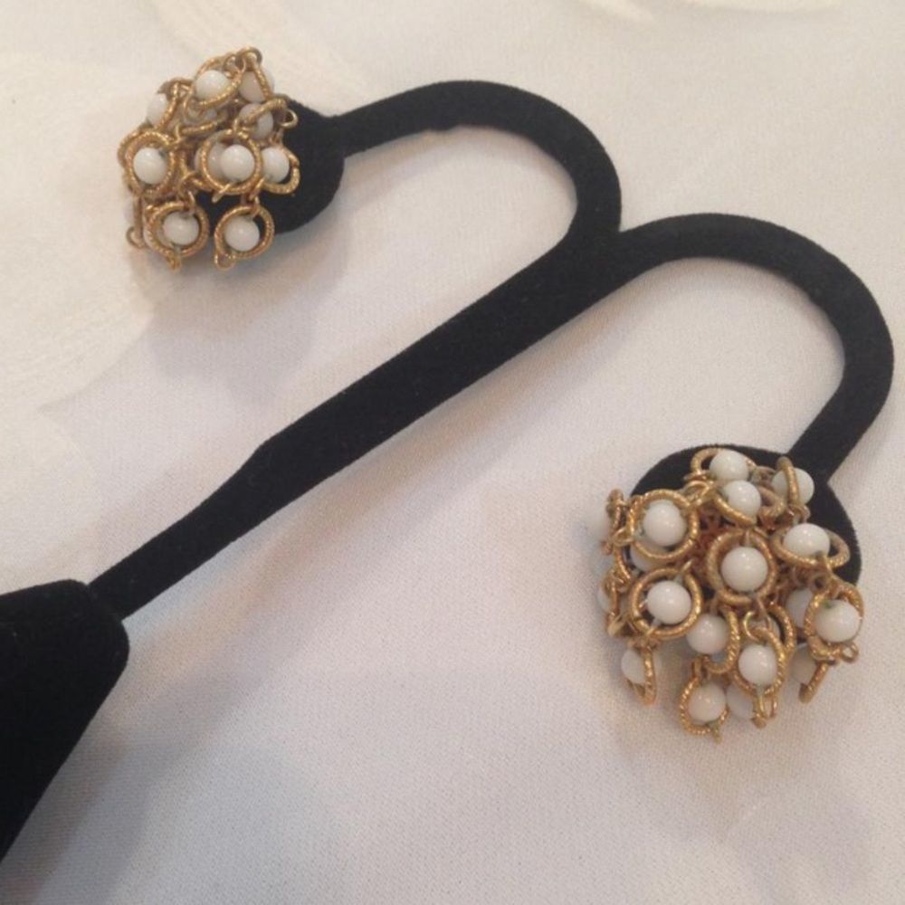 Vintage Gold And White Bead Cluster Earrings